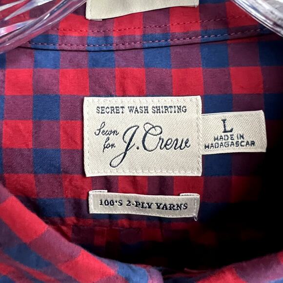 J. Crew Men's Button Down Shirt Red Blue Secret Wash cotton poplin shirt NWT - Picture 7 of 9